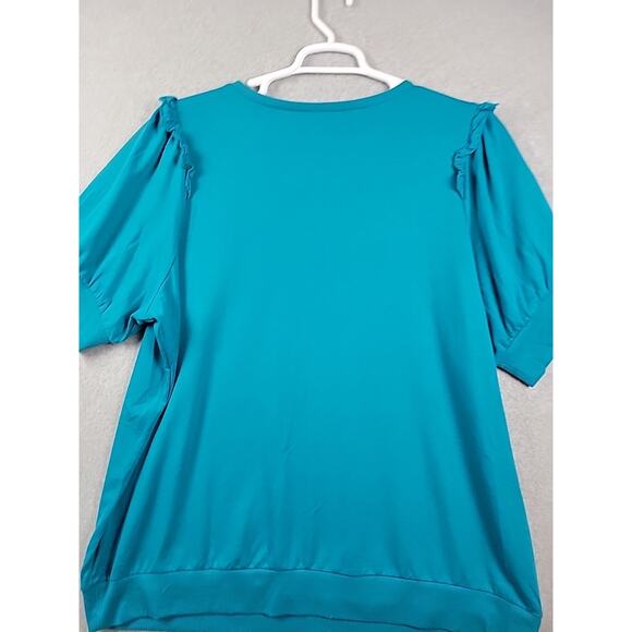 Torrid Turquoise SS Lace Trim Round Neck Banded Blouse Women's Plus 3X Stretch - Picture 7 of 12